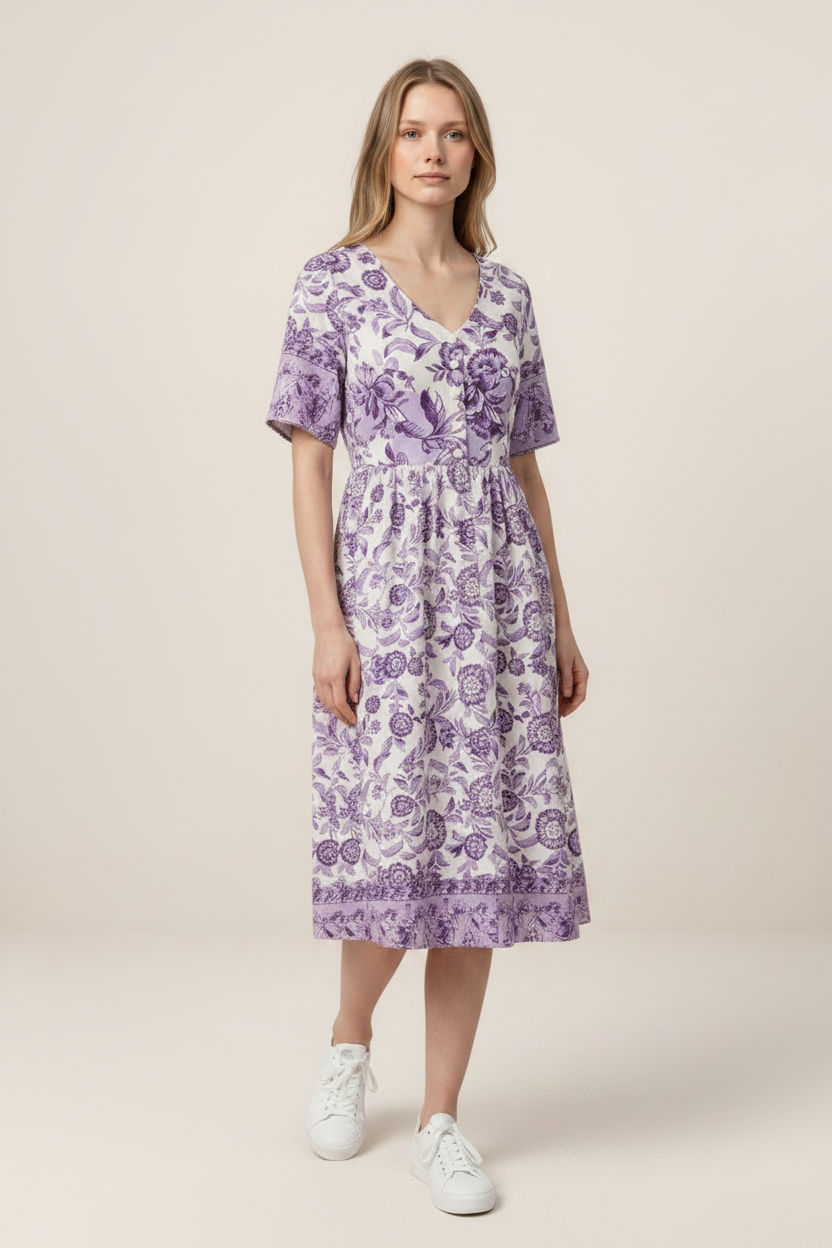 Floral Dress | Women's Dress with V-Neck Design | Relaxed Fit for Effortless Summer Elegance