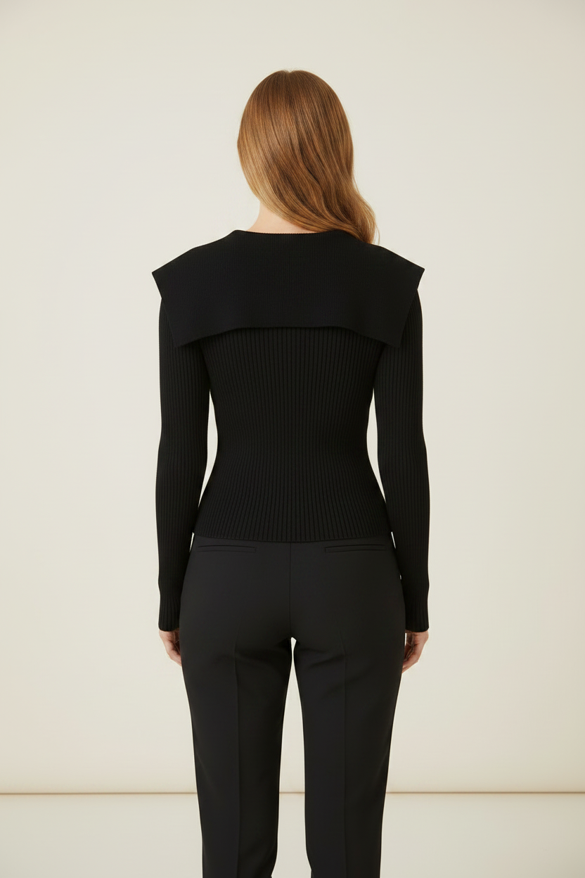 Elegant Knitwear | Women's Cardigan with Cape Collar & Gold Buttons | Chic Style for Effortless Outfits