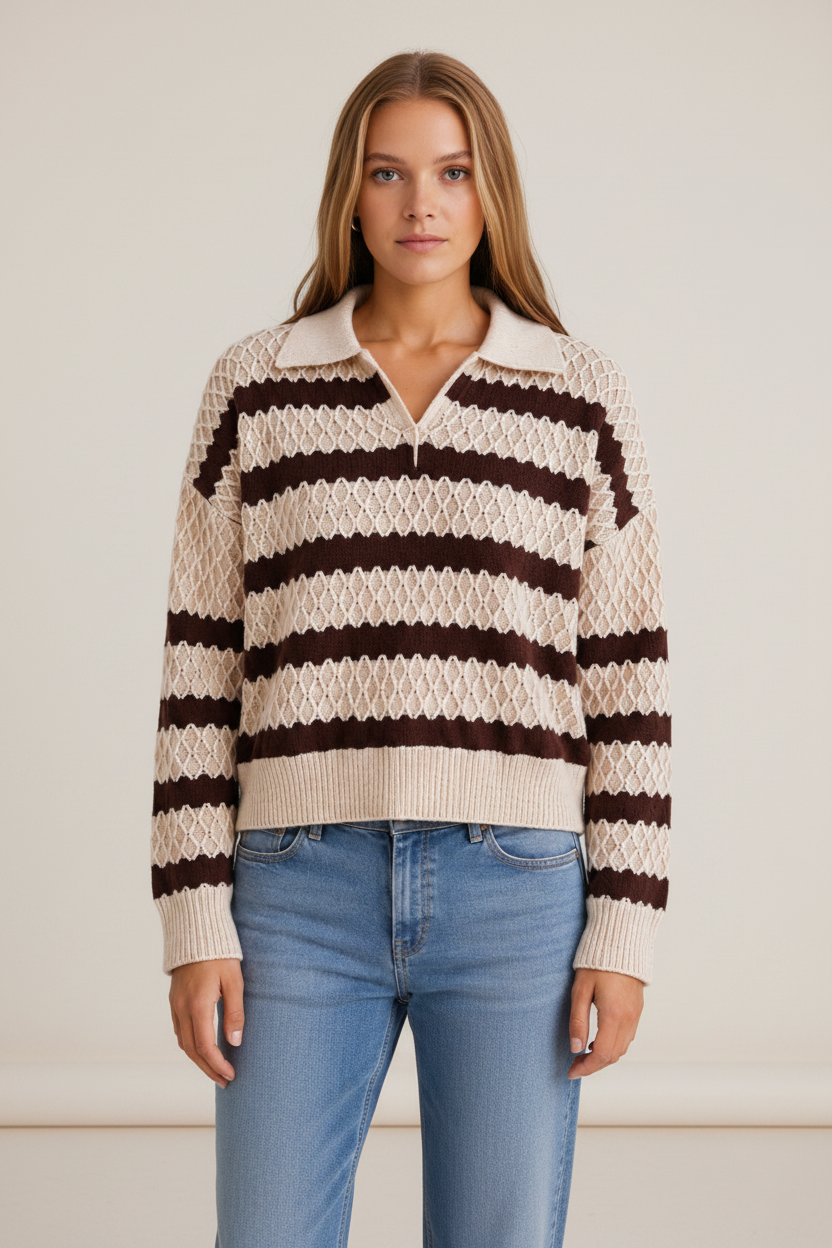 Everyday Essentials | Women's Jumper with Textured Knit & Striped Design | Relaxed Fit for Timeless Style