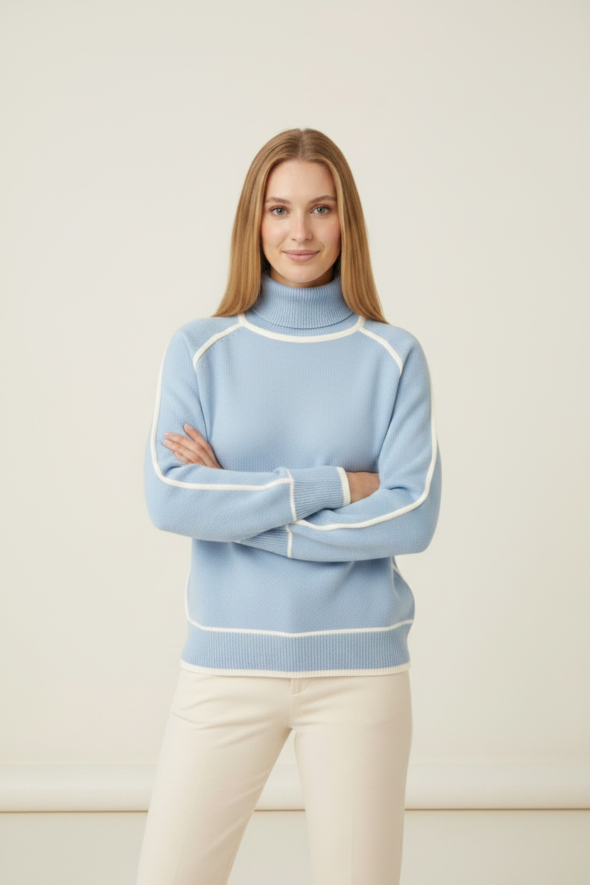 Cozy Knitwear | Women's Jumper with Roll Neck & Contrast Trim | Relaxed Fit for Effortless Cold-Weather Styling