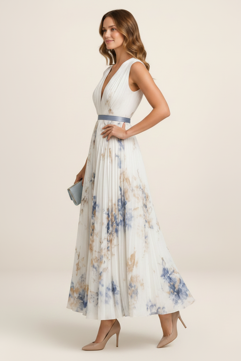 Elegant Floral Maxi Dress | Pleated A-Line Design for Effortless Style