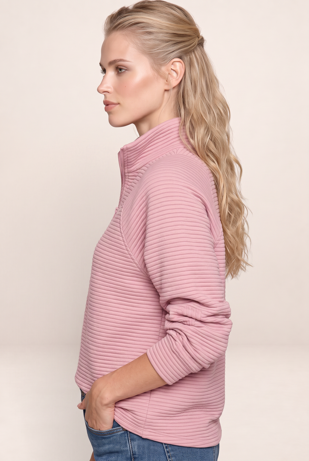 Women's Ribbed Half Zip Pullover – Casual Knit Zip Neck Jumper
