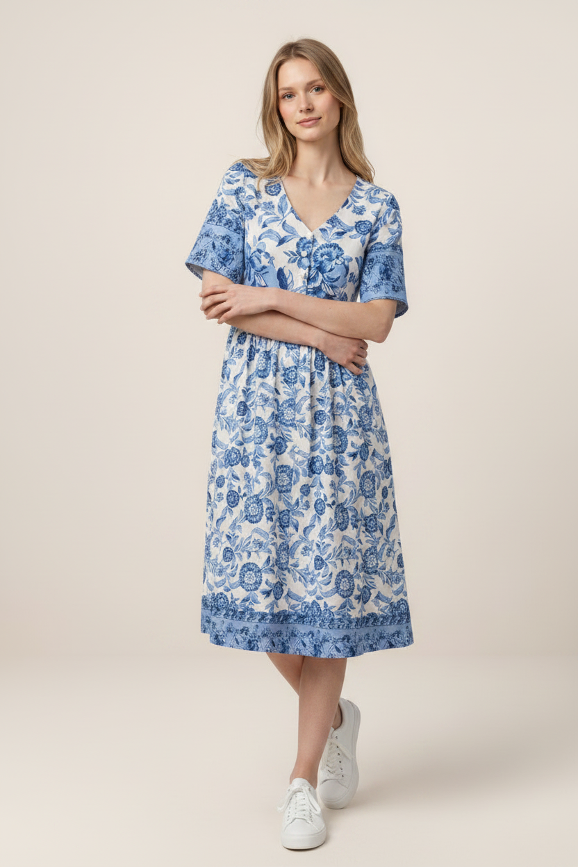Floral Dress | Women's Dress with V-Neck Design | Relaxed Fit for Effortless Summer Elegance