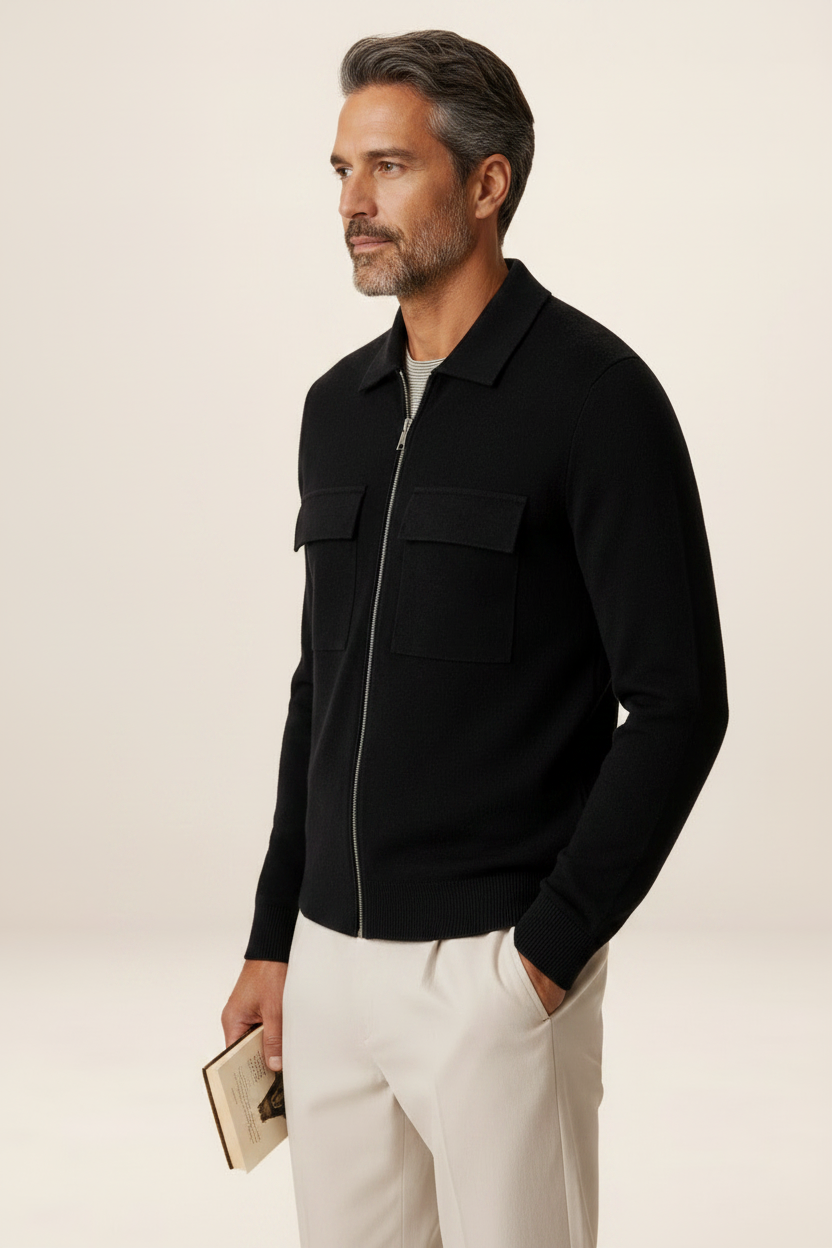 Men's Knit Jacket Full Zip Overshirt Smart Casual