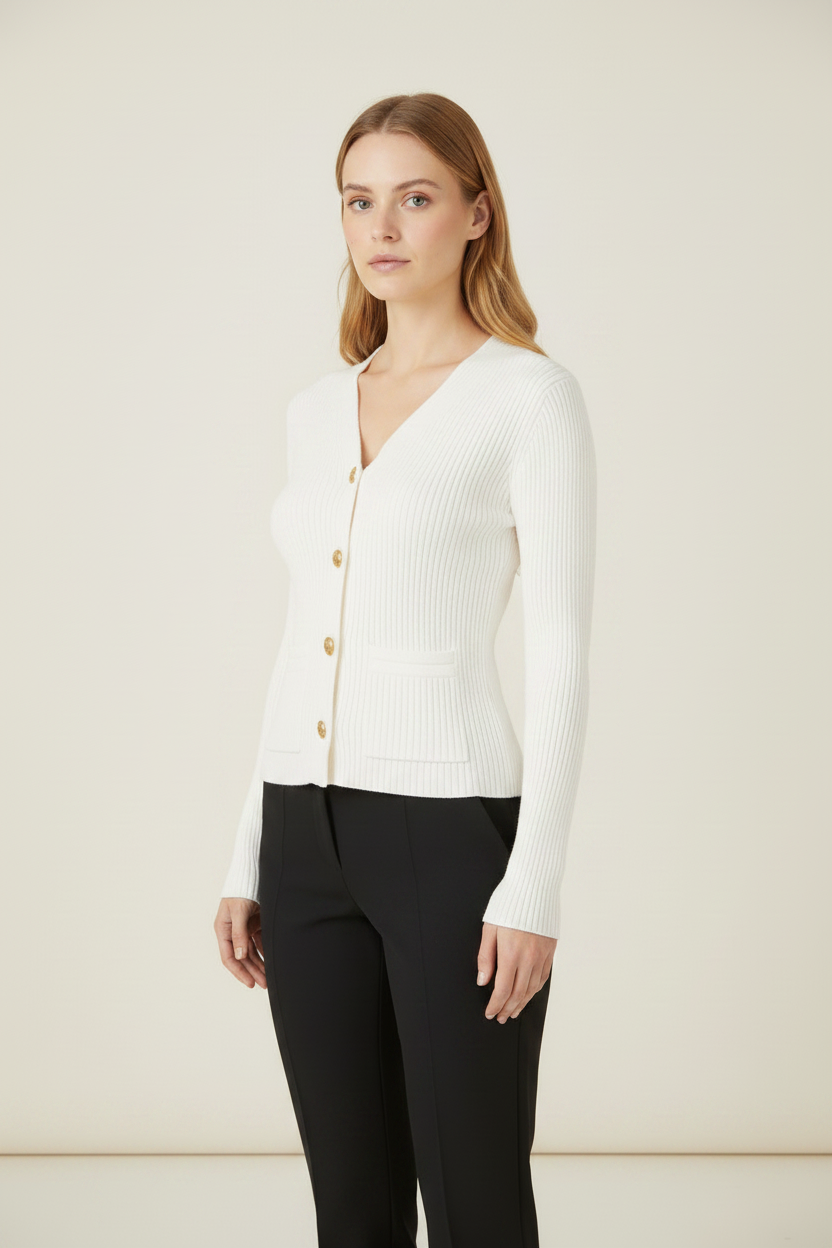 Elegant Knitwear | Women's Cardigan with Cape Collar & Gold Buttons | Chic Style for Effortless Outfits