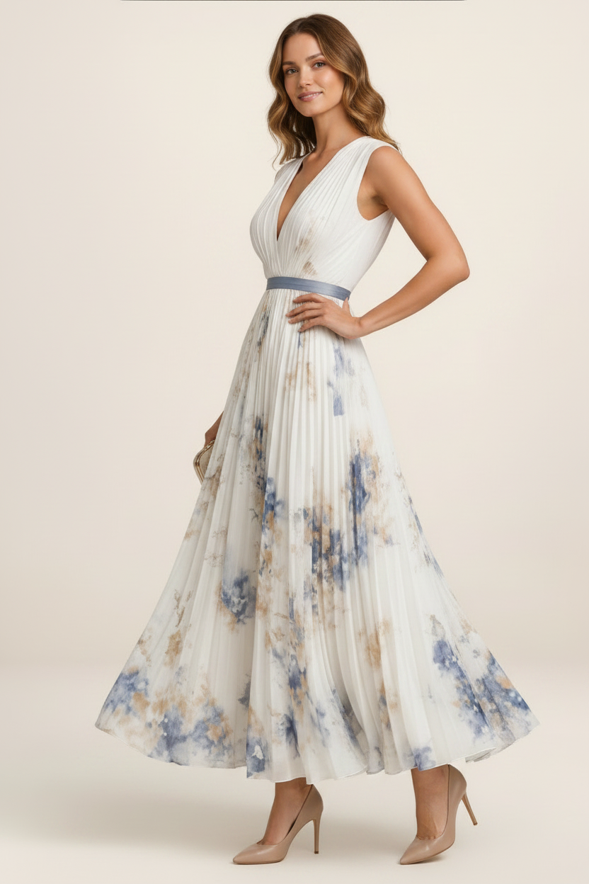 Elegant Floral Maxi Dress | Pleated A-Line Design for Effortless Style