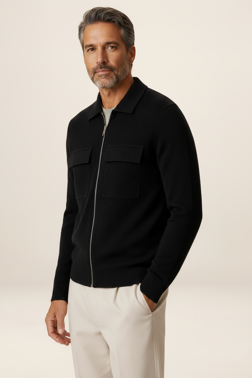 Men's Knit Jacket Full Zip Overshirt Smart Casual