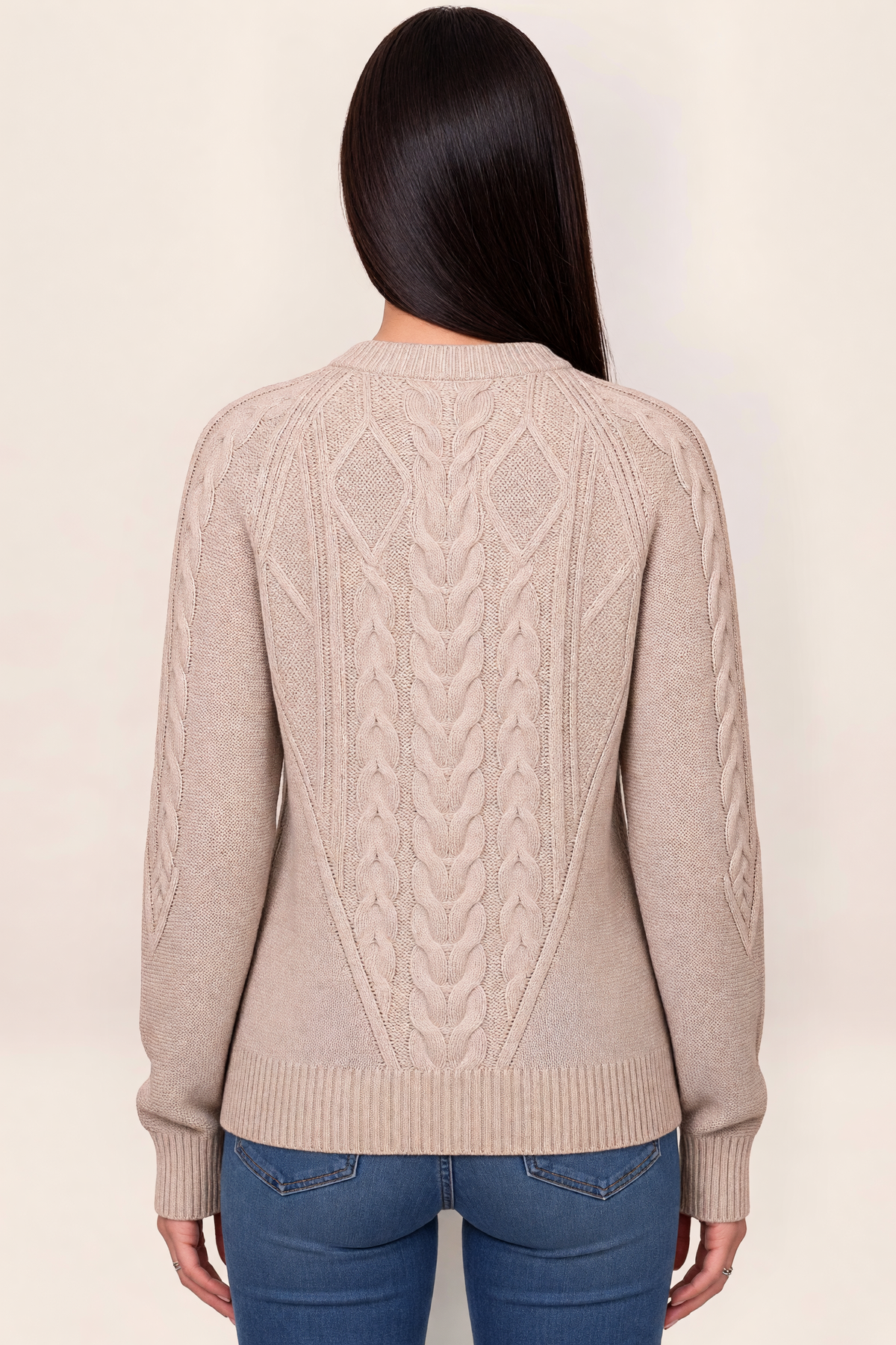 Women’s Cable Knit Jumper – Crew Neck Long Sleeve Knitted Sweater