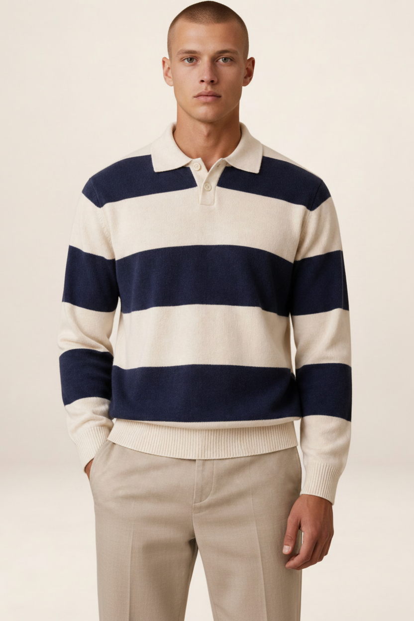Men’s Striped Knit Polo Sweater