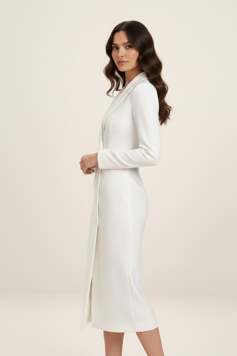 Elegant Midi Dress | Women's Tailored Blazer Style with Button-Front Detail | Sophisticated Look for Special Occasions