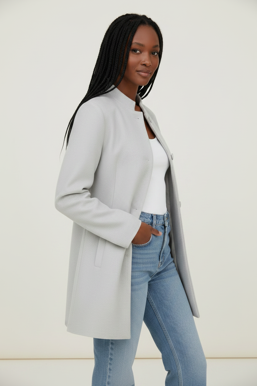 Elegant Women's Tailored Coat | Longline Design with Covered Buttons | Versatile Outerwear for Every Occasion