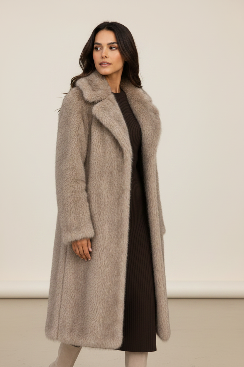 Elegant Winter Coat | Women's Faux Fur Long Coat with Plush Texture | Oversized Design for Cozy Warmth