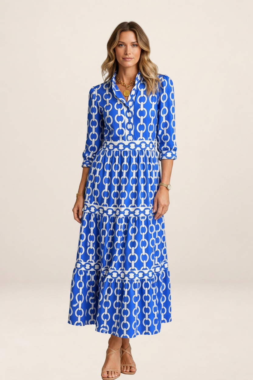 Midi Dress | Women's Chain Print with Flattering Relaxed Fit | Perfect for Everyday Style