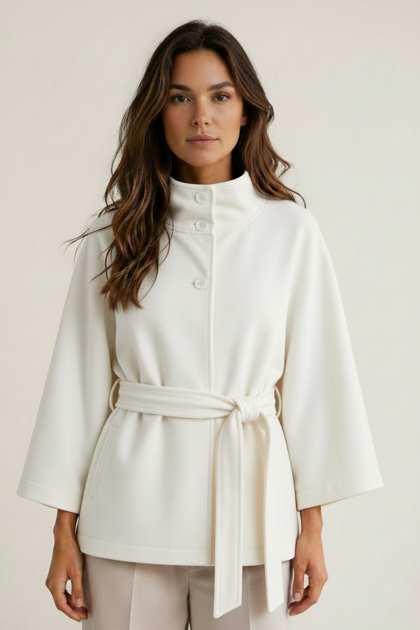 Elegant Cape Jacket | Women's Jacket with Stand Collar & Adjustable Belt | Flattering Fit for All Occasions