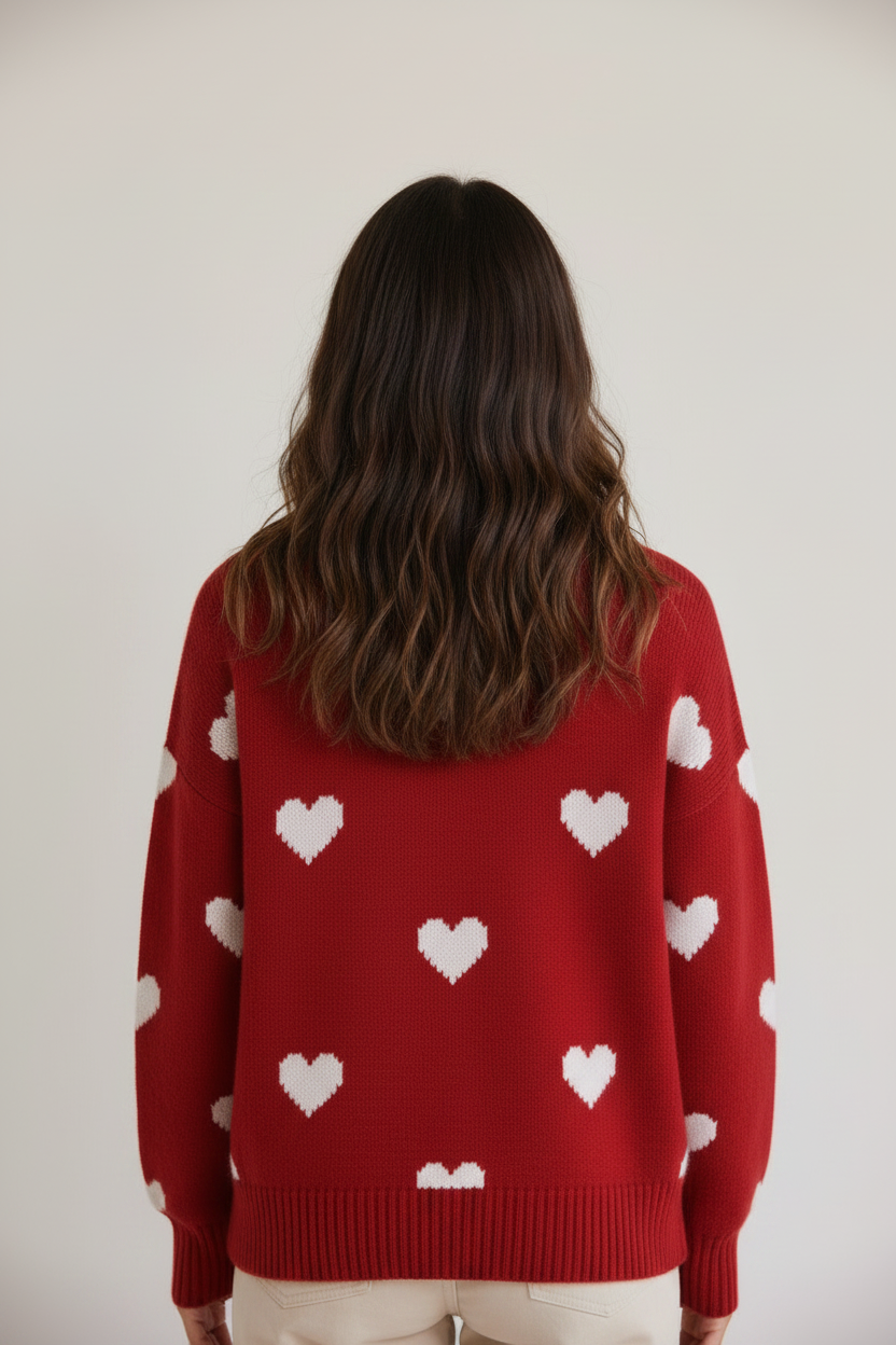 Charming Knitwear | Women's Sweater with Heart Print Design | Cozy Jumper for Everyday Comfort