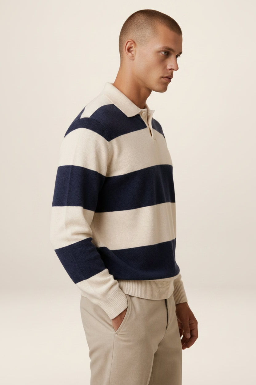 Men’s Striped Knit Polo Sweater