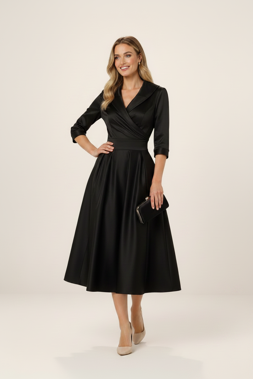 Elegant Wrap Midi Dress | Satin Feel Fabric with Flattering Silhouette for Effortless Style