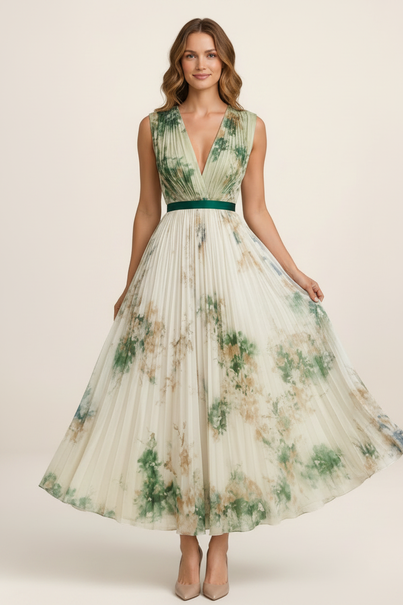 Elegant Floral Maxi Dress | Pleated A-Line Design for Effortless Style