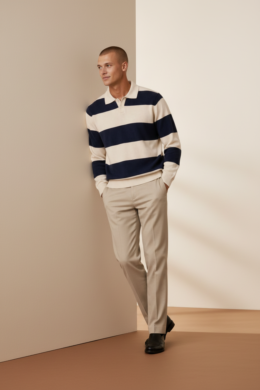 Men’s Striped Knit Polo Sweater