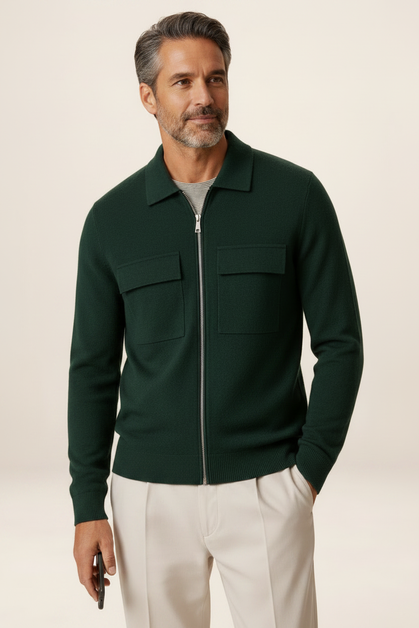 Men's Knit Jacket Full Zip Overshirt Smart Casual