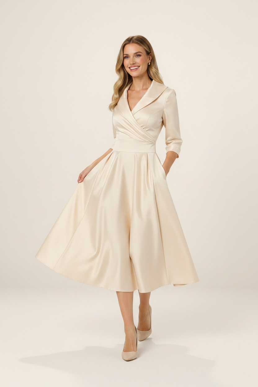 Elegant Wrap Midi Dress | Satin Feel Fabric with Flattering Silhouette for Effortless Style