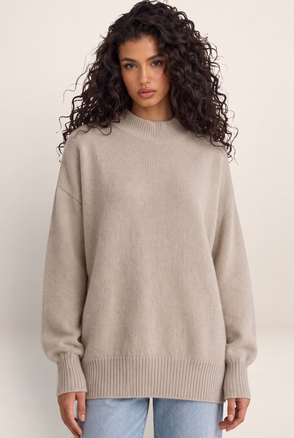 Women’s Oversized Knit Jumper – High Neck Longline Relaxed Fit