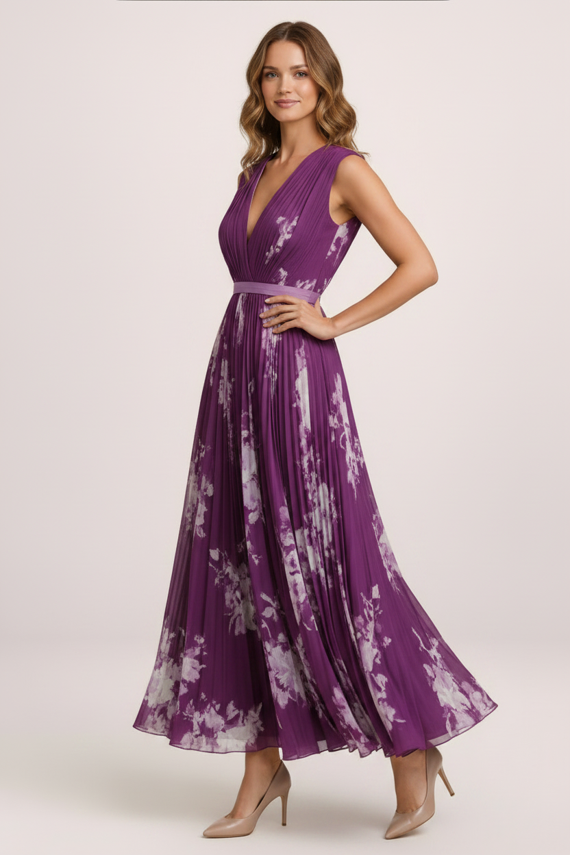 Elegant Floral Maxi Dress | Pleated A-Line Design for Effortless Style