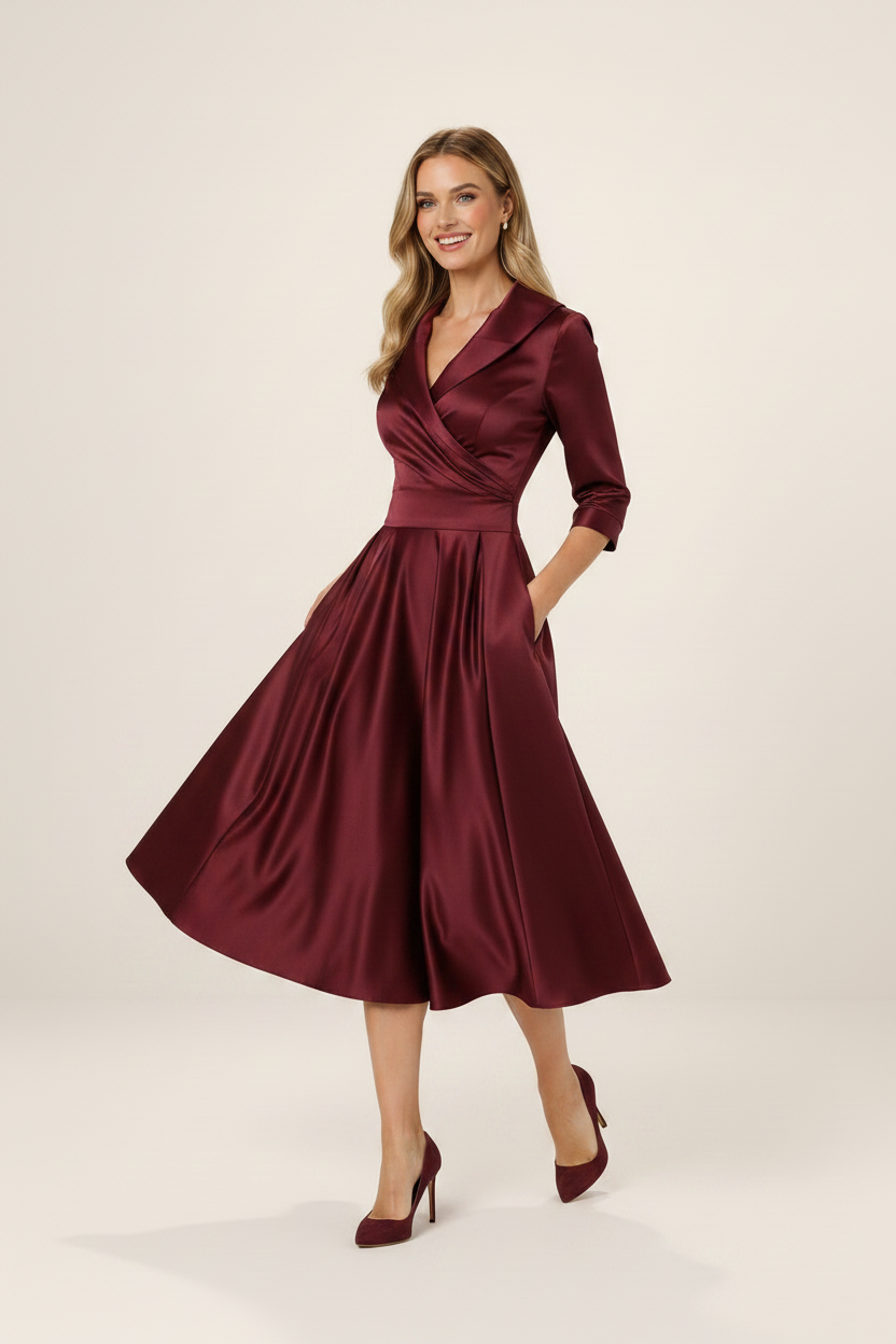 Elegant Wrap Midi Dress | Satin Feel Fabric with Flattering Silhouette for Effortless Style