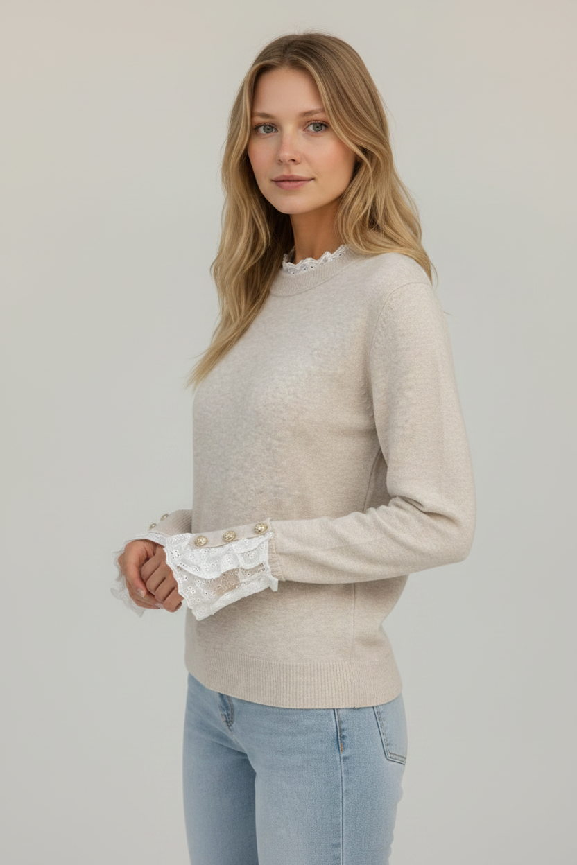 Elegant Lace Trim | Women's Jumper with Delicate Detailing | Versatile Knitwear for Effortless Style