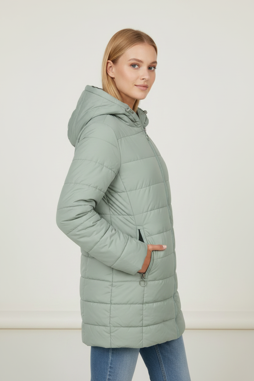 Cozy Essentials | Longline Quilted Puffer Coat with Fleece-Lined Hood | Stylish Winter Jacket for Warmth and Comfort