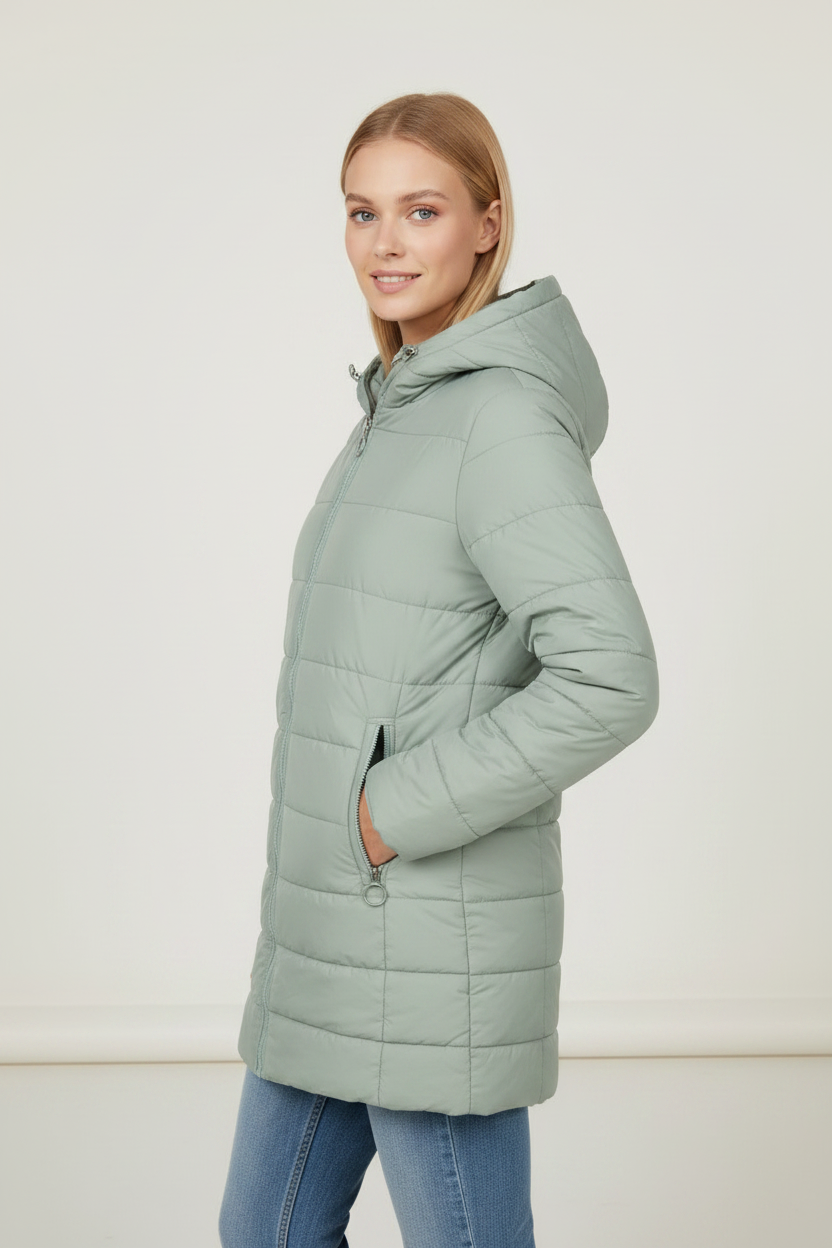 Cozy Essentials | Longline Quilted Puffer Coat with Fleece-Lined Hood | Stylish Winter Jacket for Warmth and Comfort