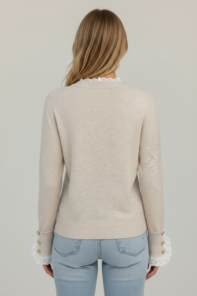 Elegant Lace Trim | Women's Jumper with Delicate Detailing | Versatile Knitwear for Effortless Style