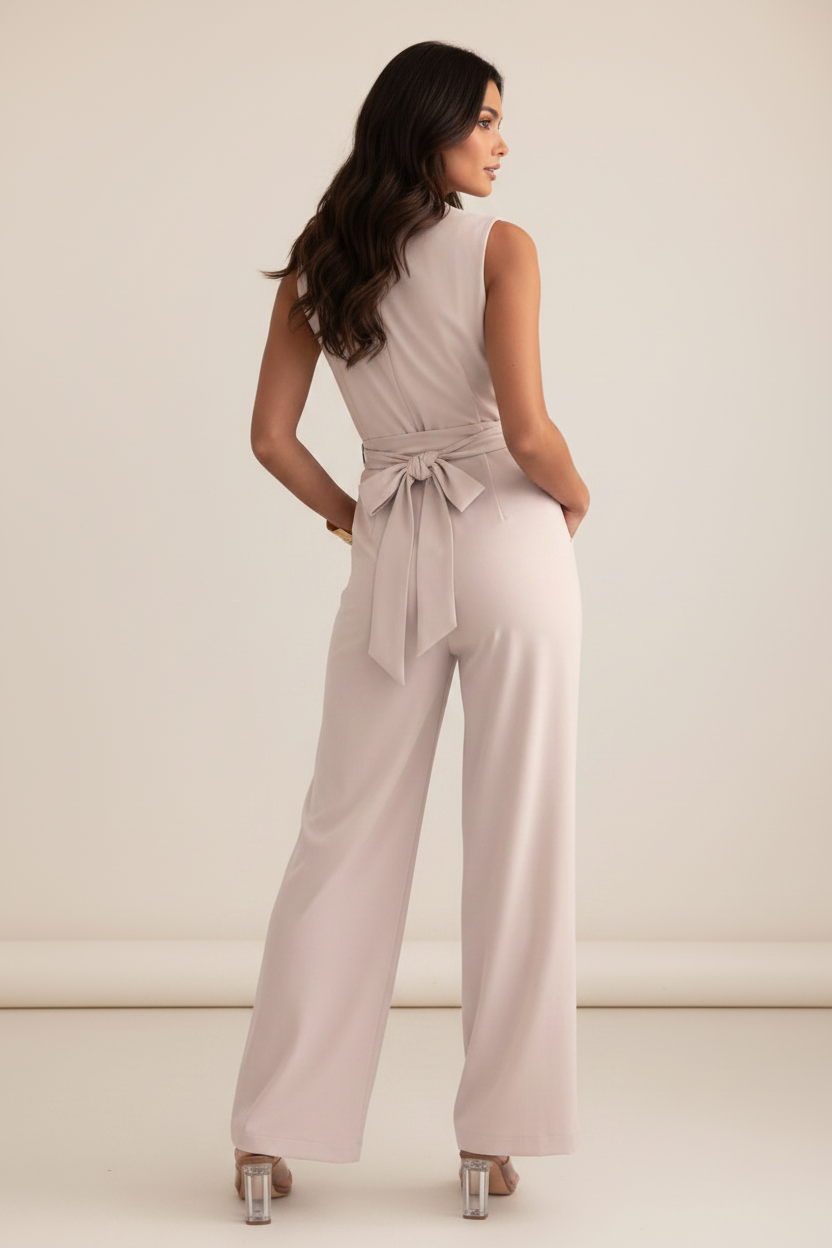 White Jumpsuit for Women with Tie Waist & Wide Leg Design for Effortless Style