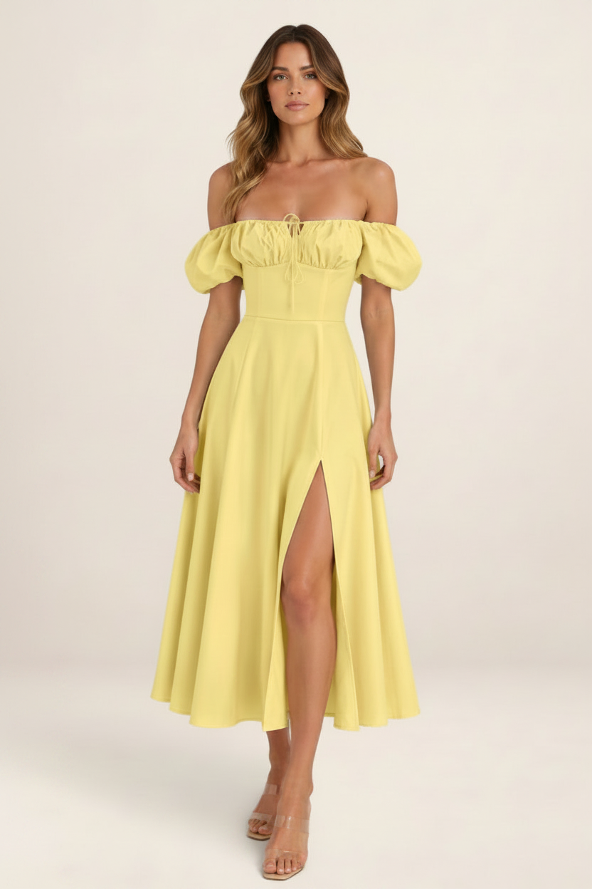 Midi Dress | Women's Milkmaid Corset Dress with Thigh-High Split | Versatile Summer Style for Special Occasions