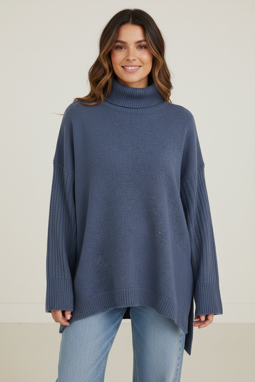 Elegant Collection | Women's Oversized Sweater with Cozy Roll Neck | Soft Knit for Casual Comfort