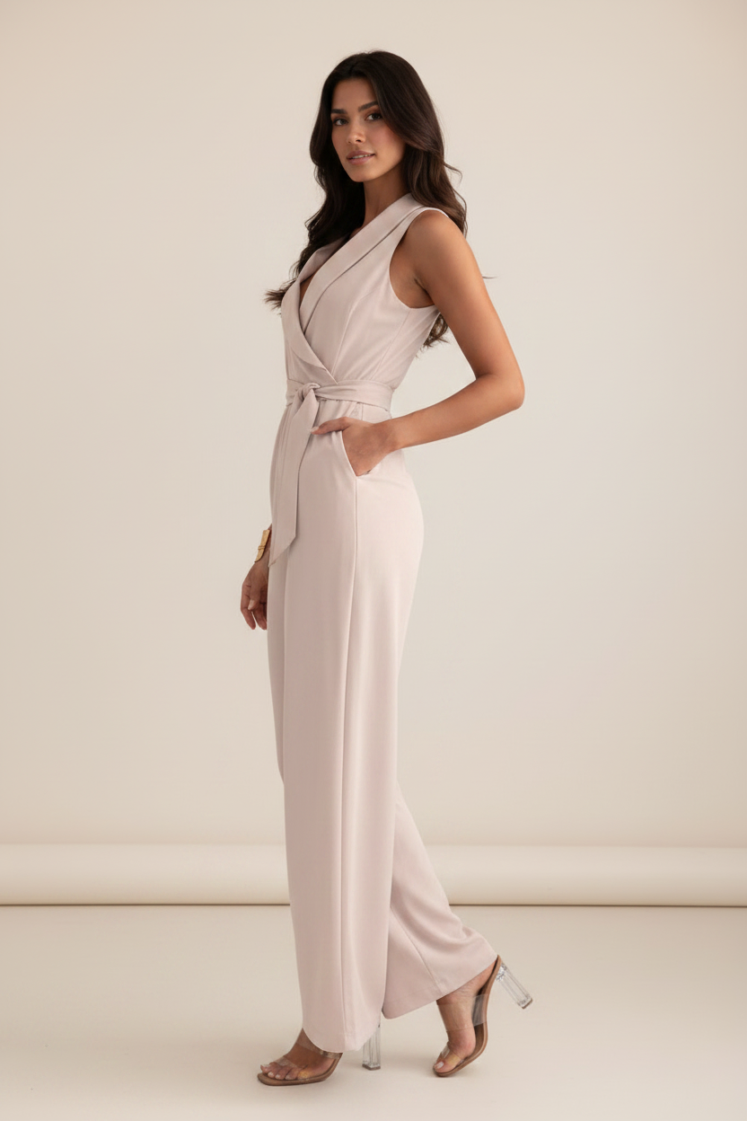 White Jumpsuit for Women with Tie Waist & Wide Leg Design for Effortless Style