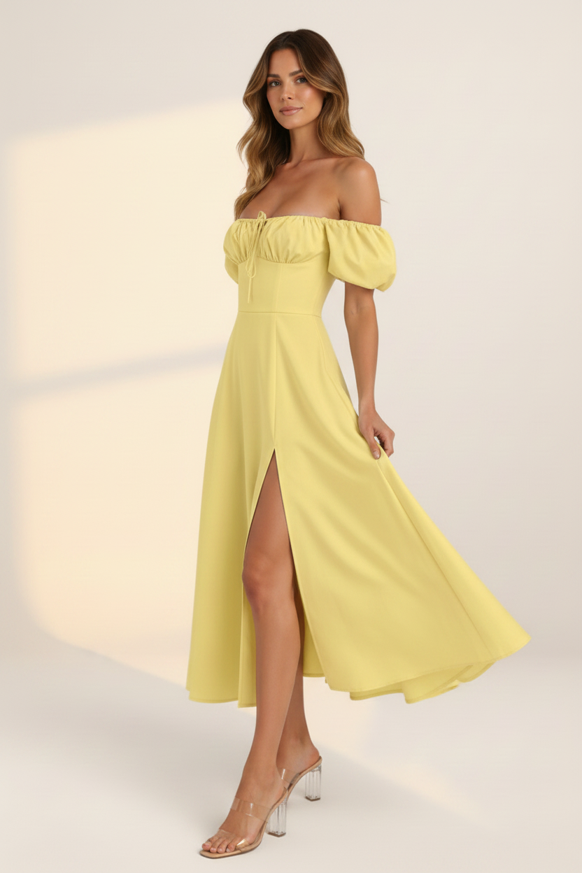 Midi Dress | Women's Milkmaid Corset Dress with Thigh-High Split | Versatile Summer Style for Special Occasions