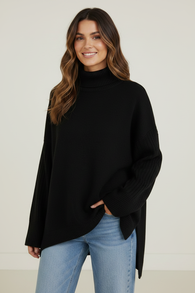 Elegant Collection | Women's Oversized Sweater with Cozy Roll Neck | Soft Knit for Casual Comfort