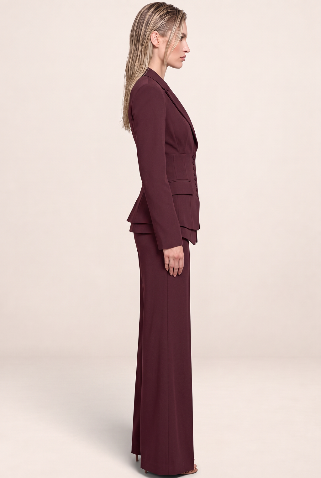 Women’s Tailored Three-Piece Suit – Cinched Waist & Wide-Leg Trousers