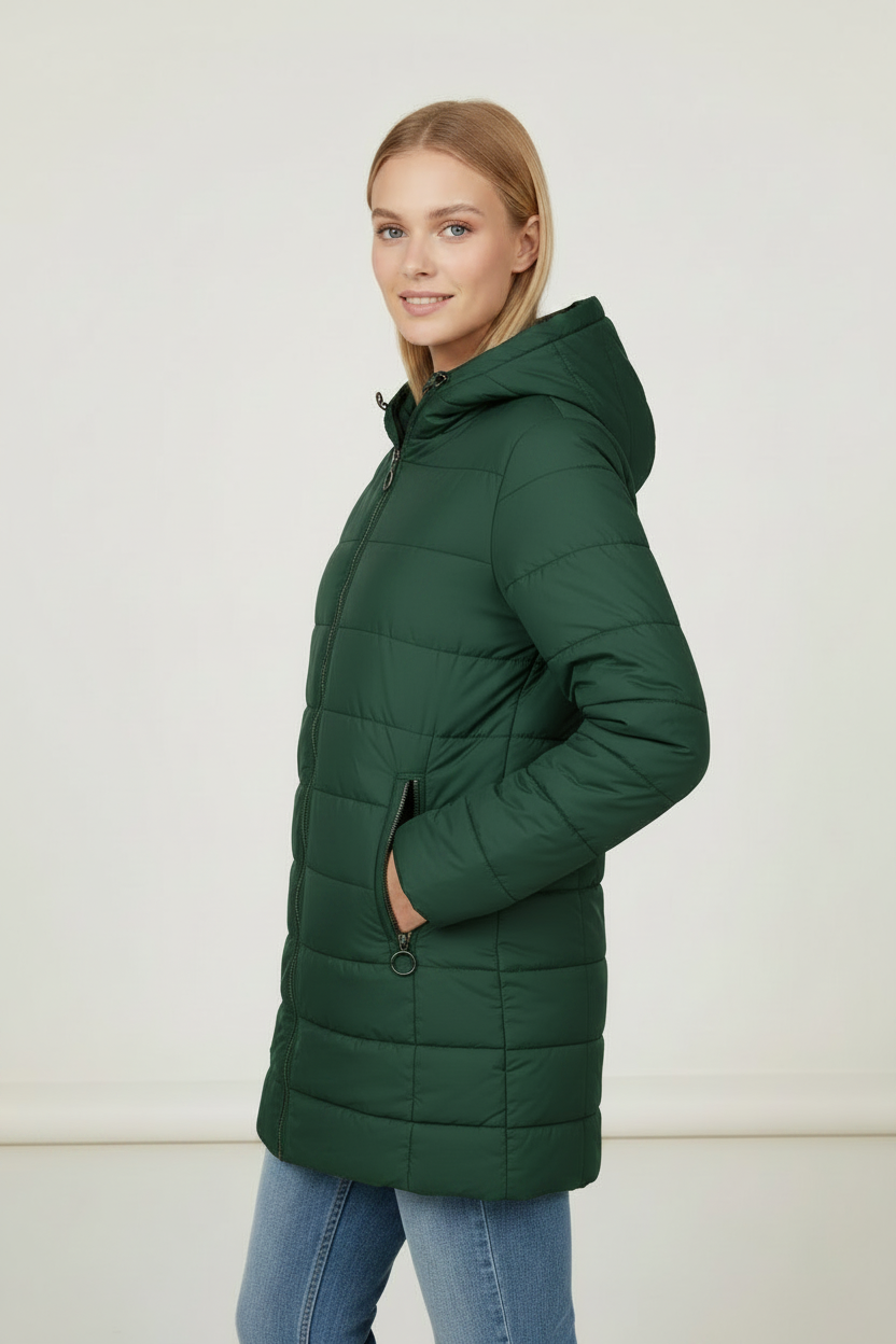 Cozy Essentials | Longline Quilted Puffer Coat with Fleece-Lined Hood | Stylish Winter Jacket for Warmth and Comfort