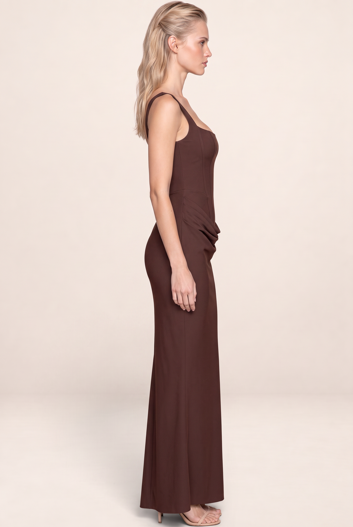 Women's Structured Bodice Draped Maxi Evening Gown - Elegant Party Style
