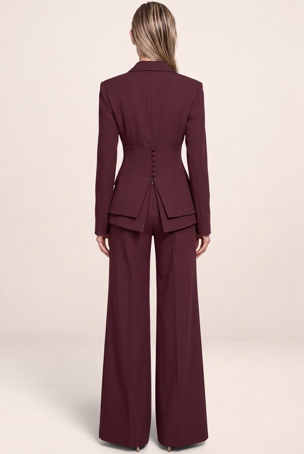 Women’s Tailored Three-Piece Suit – Cinched Waist & Wide-Leg Trousers