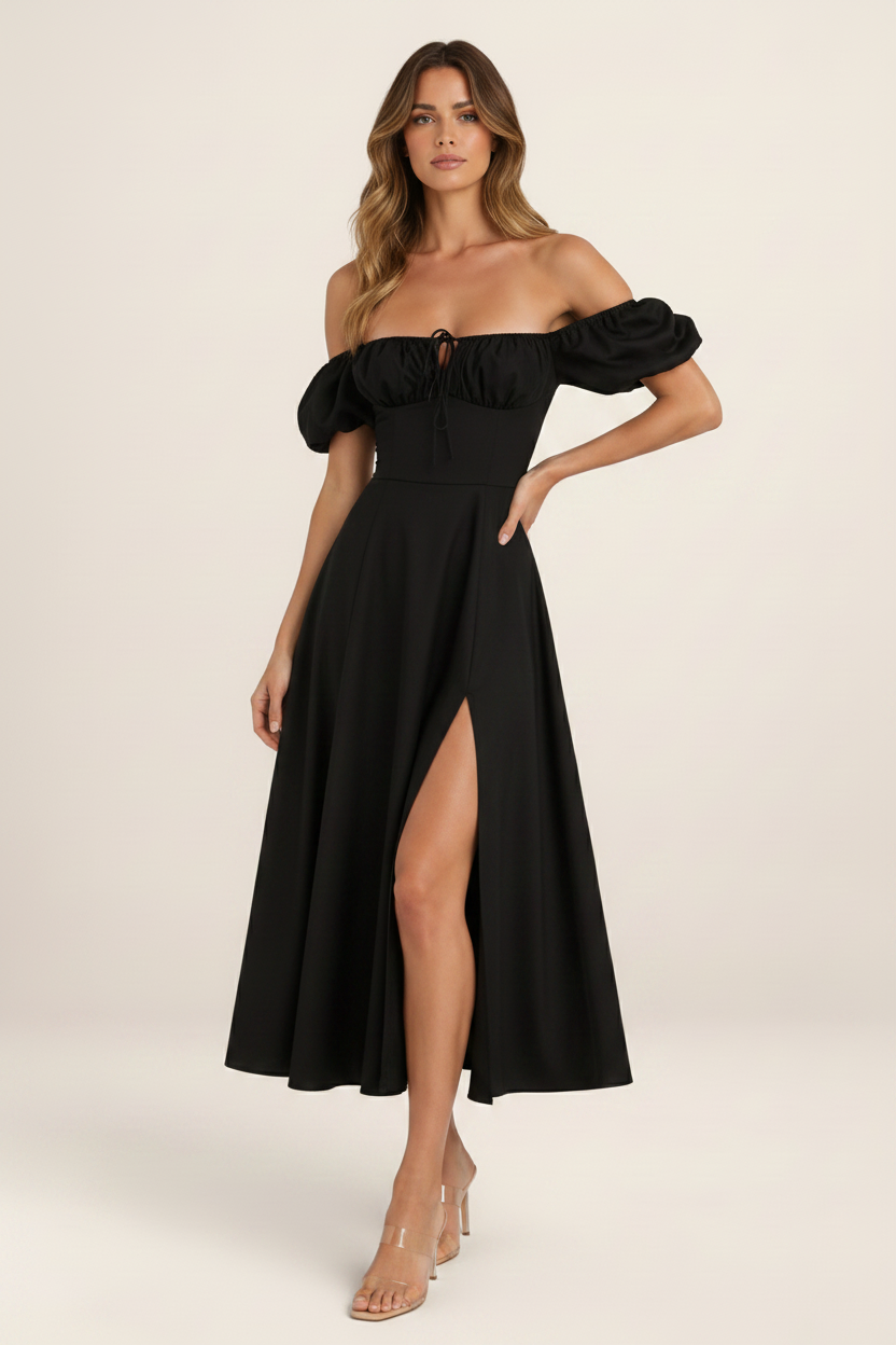 Midi Dress | Women's Milkmaid Corset Dress with Thigh-High Split | Versatile Summer Style for Special Occasions