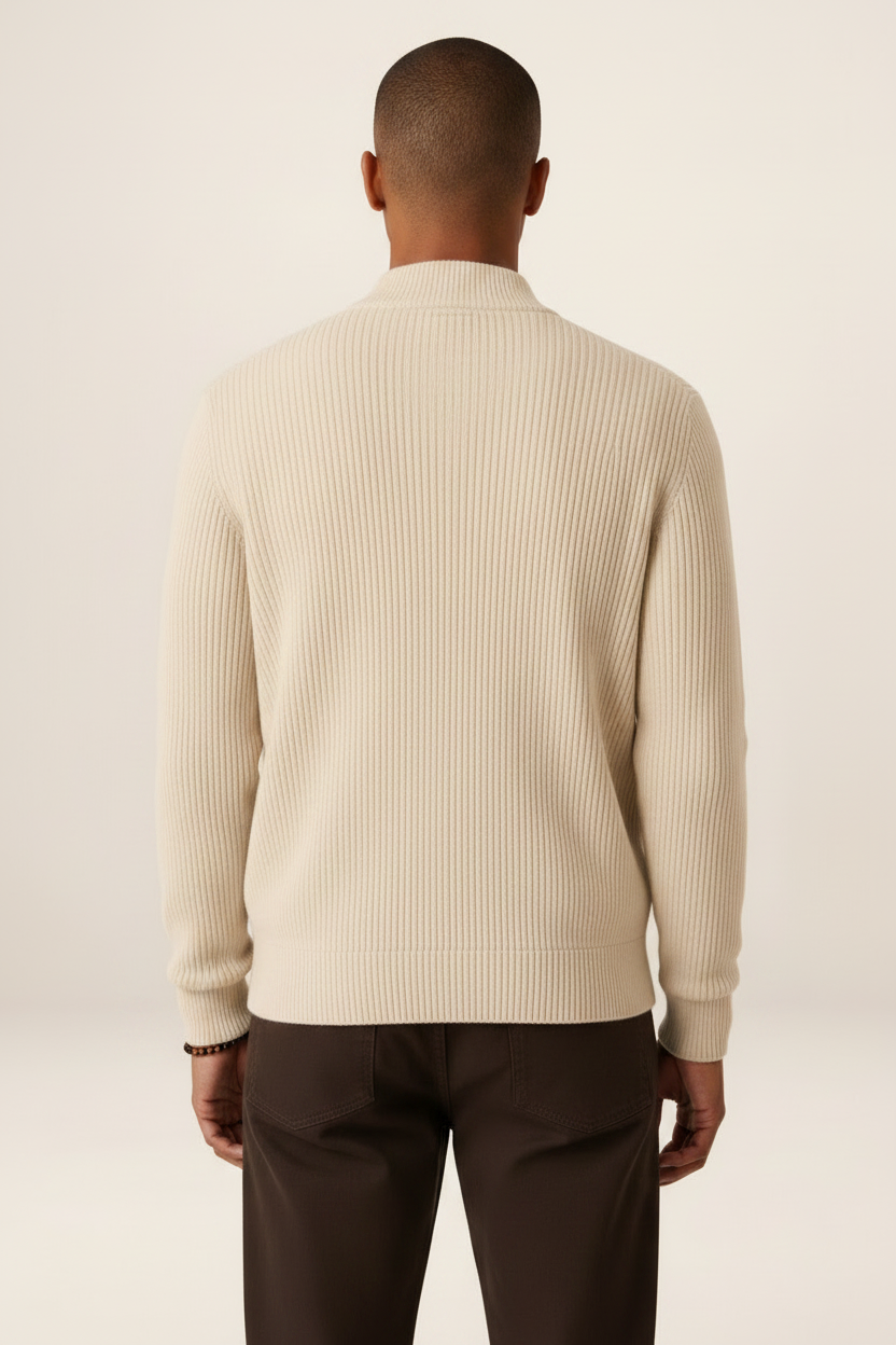 Men's Full Zip Knit Cardigan Sweater Ribbed Zip-Up Jacket