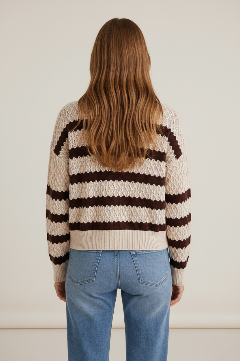 Everyday Essentials | Women's Jumper with Textured Knit & Striped Design | Relaxed Fit for Timeless Style
