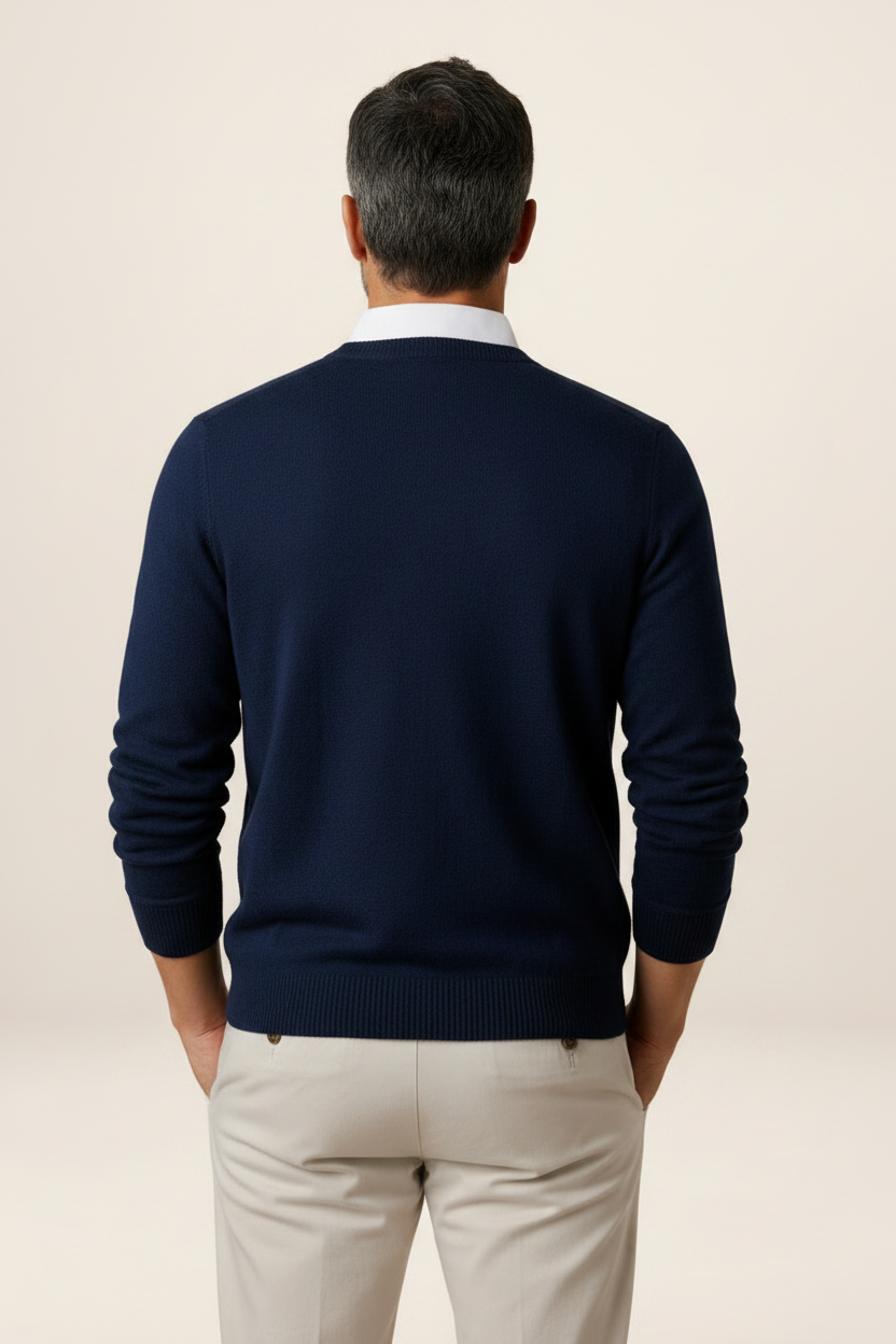 Men's V-Neck Knit Sweater - Casual Pullover