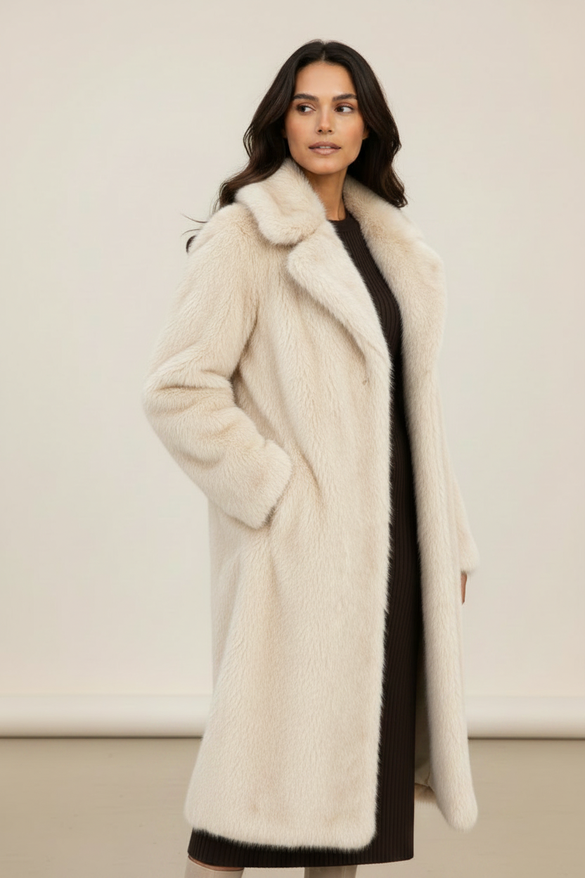 Elegant Winter Coat | Women's Faux Fur Long Coat with Plush Texture | Oversized Design for Cozy Warmth