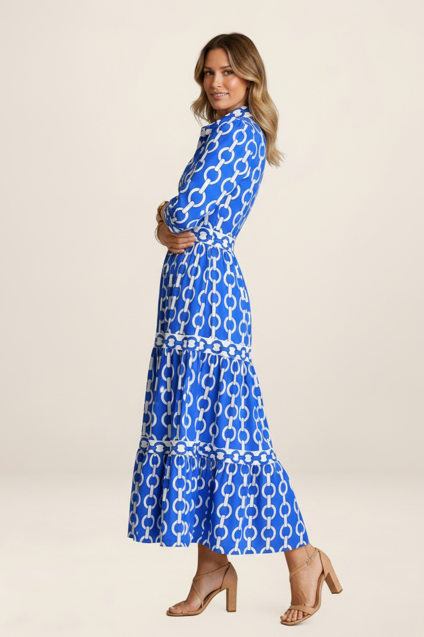 Midi Dress | Women's Chain Print with Flattering Relaxed Fit | Perfect for Everyday Style