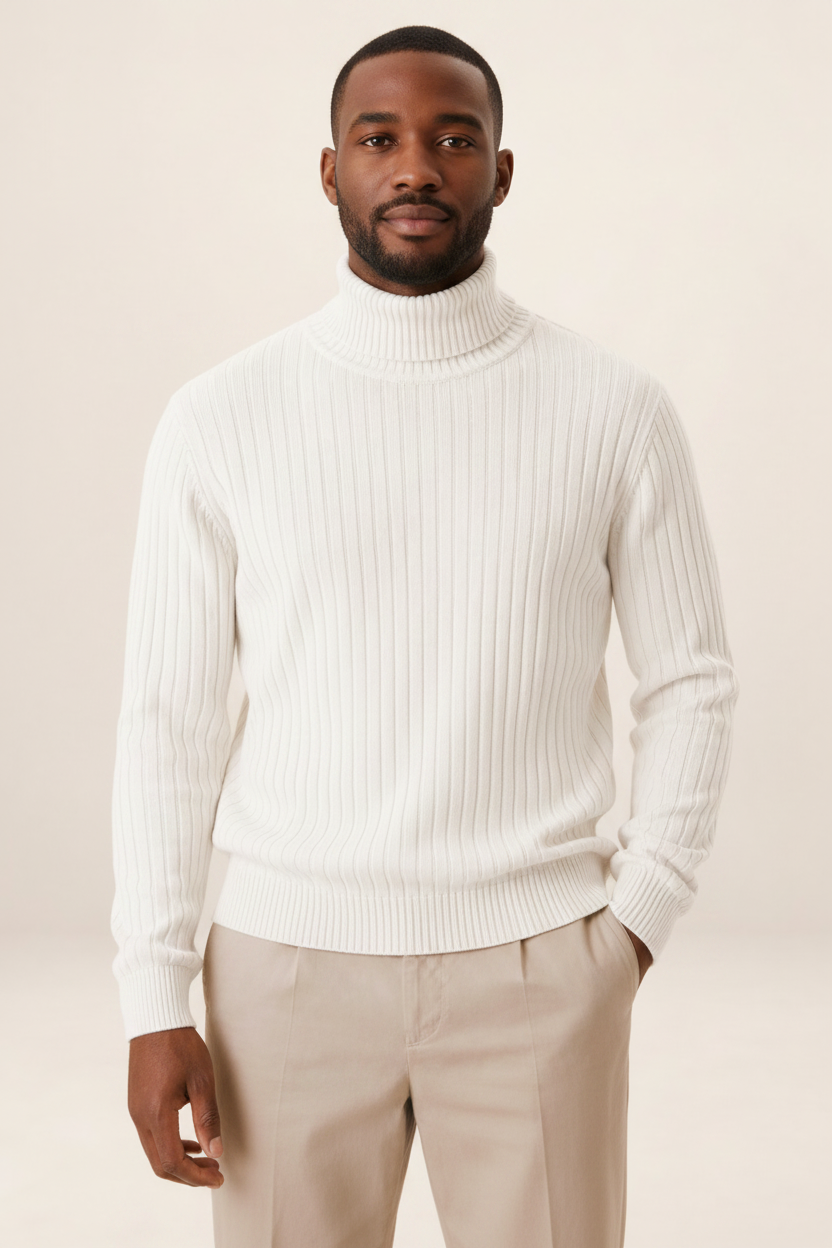 Men's Ribbed Turtleneck Sweater Soft Pullover