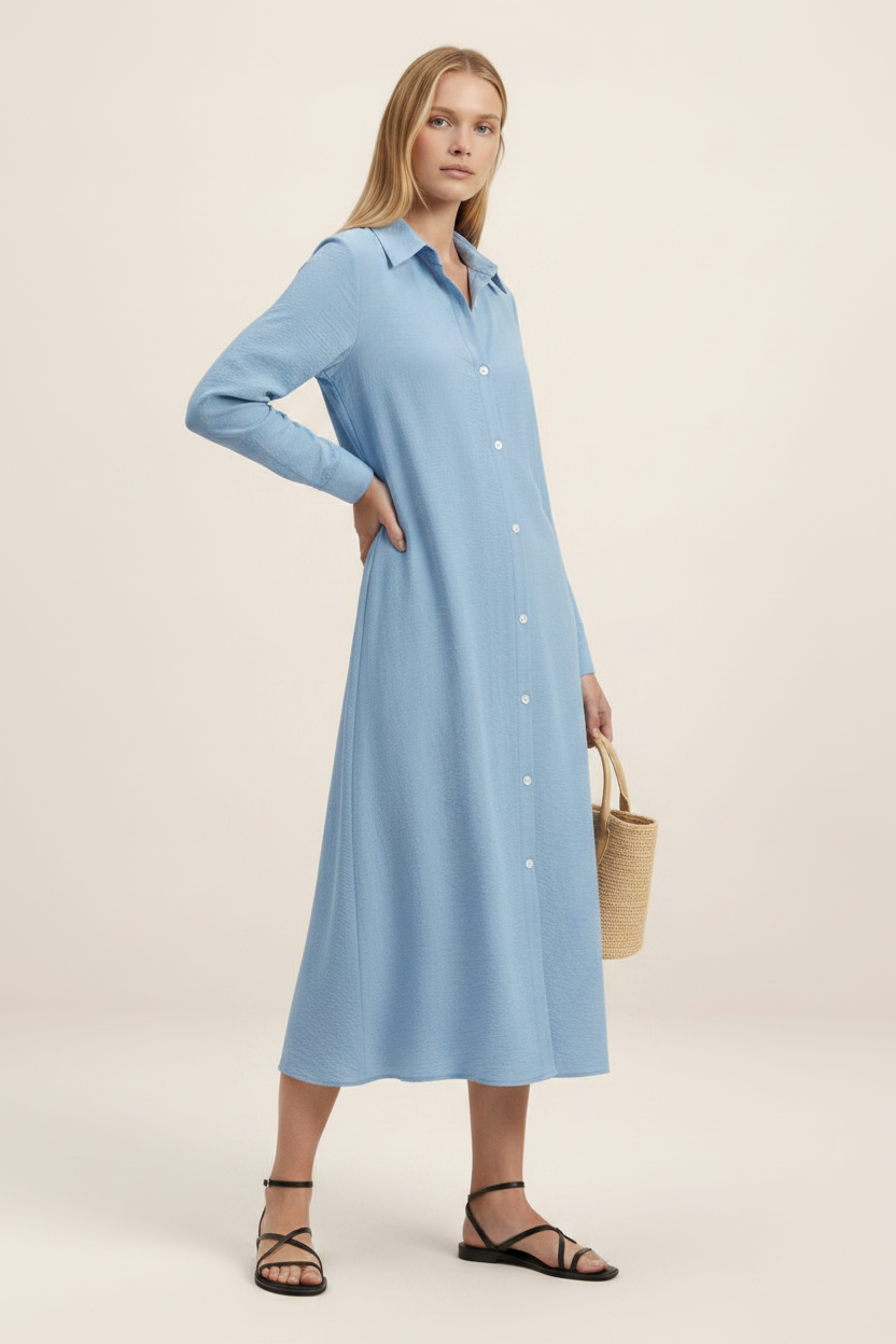 Women's Dress with Button Front Design | Comfortable Cotton Blend Summer Dress for Effortless Style
